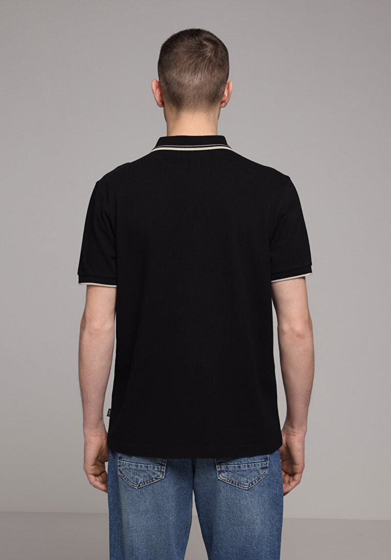 Afișați detalii pentru Tricou Polo Cu Maneca Scurta De Barbati Negru Regular Fit  Cl1080027