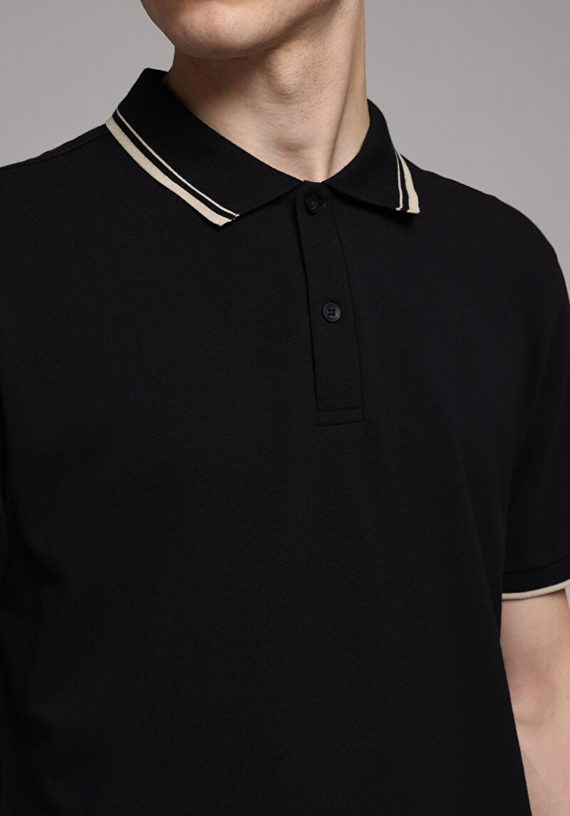 Afișați detalii pentru Tricou Polo Cu Maneca Scurta De Barbati Negru Regular Fit  Cl1080027