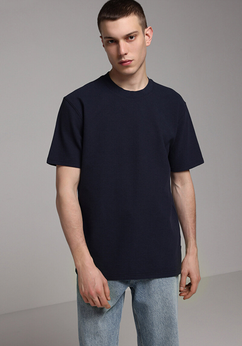 Imagine a Tricou Cu Maneca Scurta De Barbati Albastru Marin Comfort Fit  Cl1078494