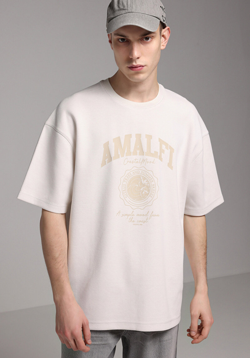 Imagine a Tricou Cu Maneca Scurta De Barbati Bej Oversize Fit Cl1078803