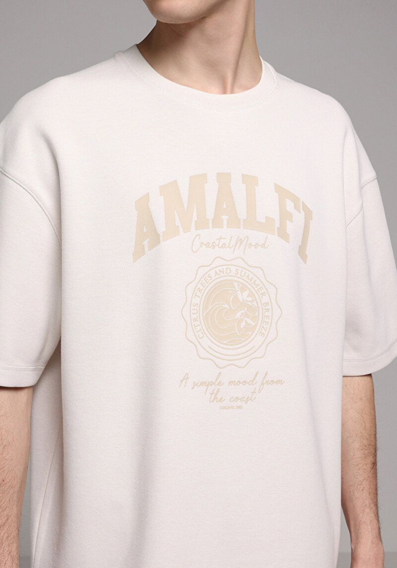 Afișați detalii pentru Tricou Cu Maneca Scurta De Barbati Bej Oversize Fit  Cl1078803