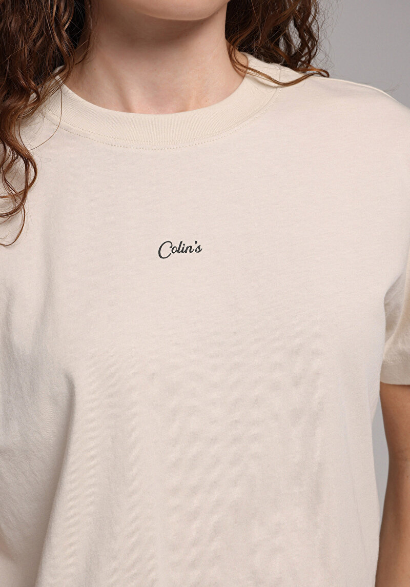 Imagine a Tricou Cu Maneca Scurta De Dama Bej Boxy Fit Cl1079348