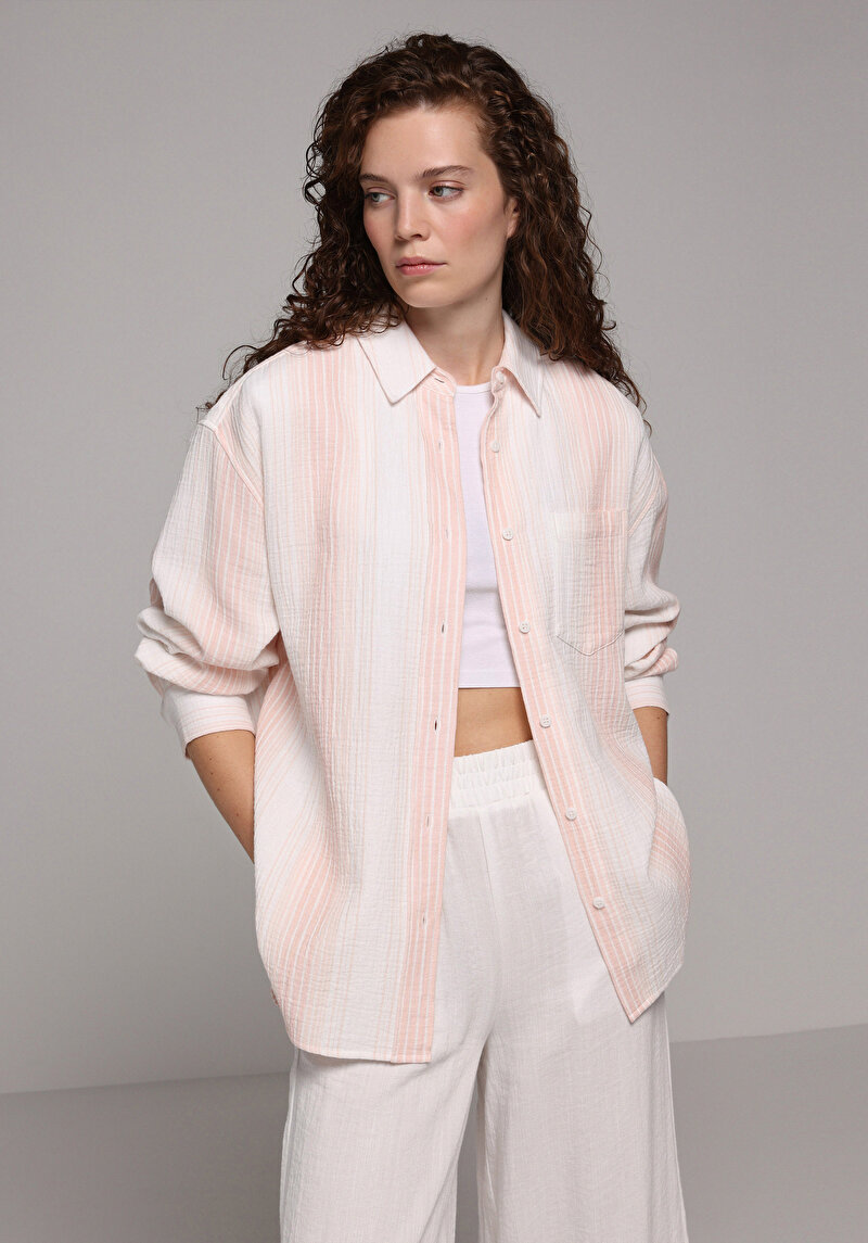 Imagine a Camasa Cu Maneca Lunga De Dama Somon Oversize  Cl1079410