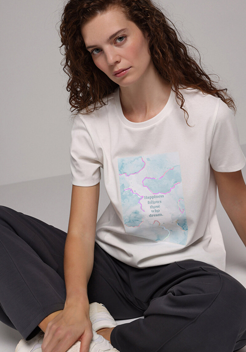 Imagine a Tricou Cu Maneca Scurta De Dama Alb Regular Fit  Cl1079752