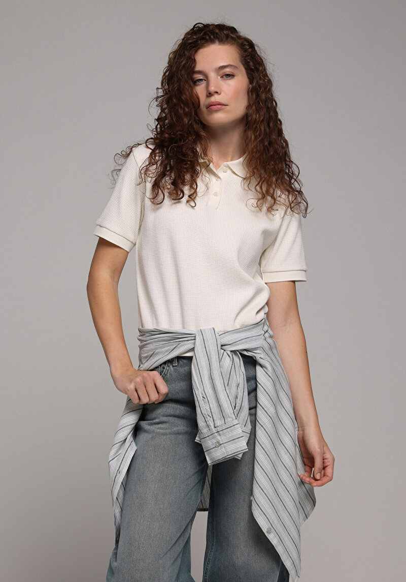 Imagine a Tricou Polo Cu Maneca Scurta De Dama Alb Regular Fit  Cl1080452