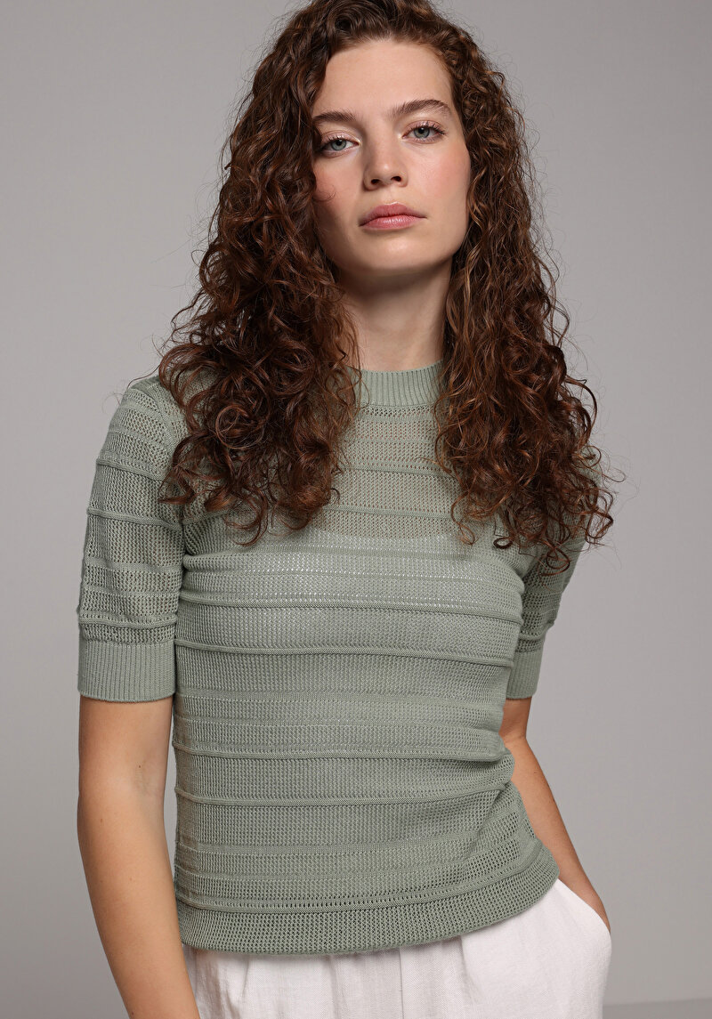 Imagine a Pulover Cu Mâneci Scurte De Dama Verde Slim Fit  Cl1078266