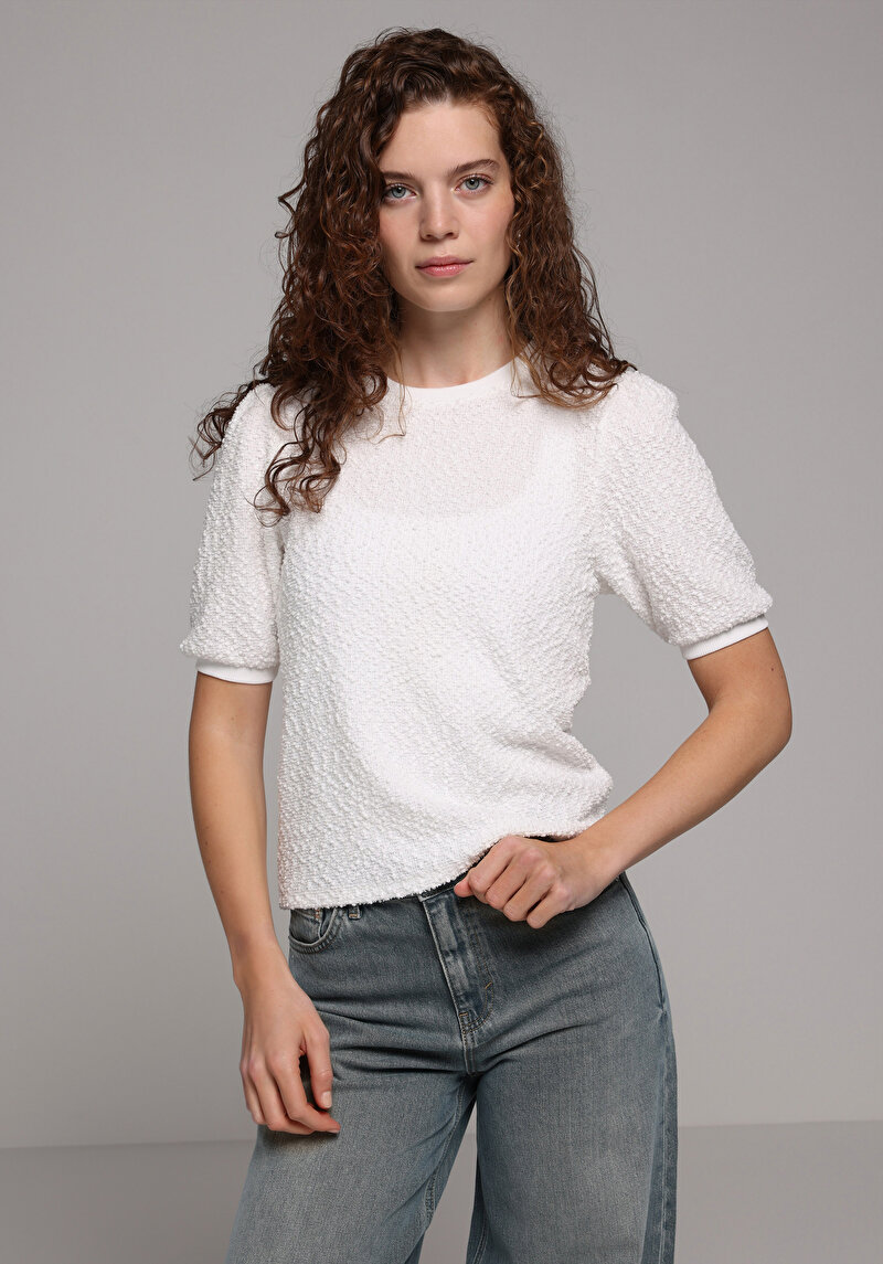 Imagine a Pulover Cu Mâneci Scurte De Dama Alb Regular Fit Cl1079155