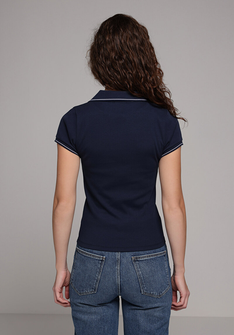 Imagine a Tricou Polo Cu Maneca Scurta De Dama Albastru Marin Slim Fit Cl1079330