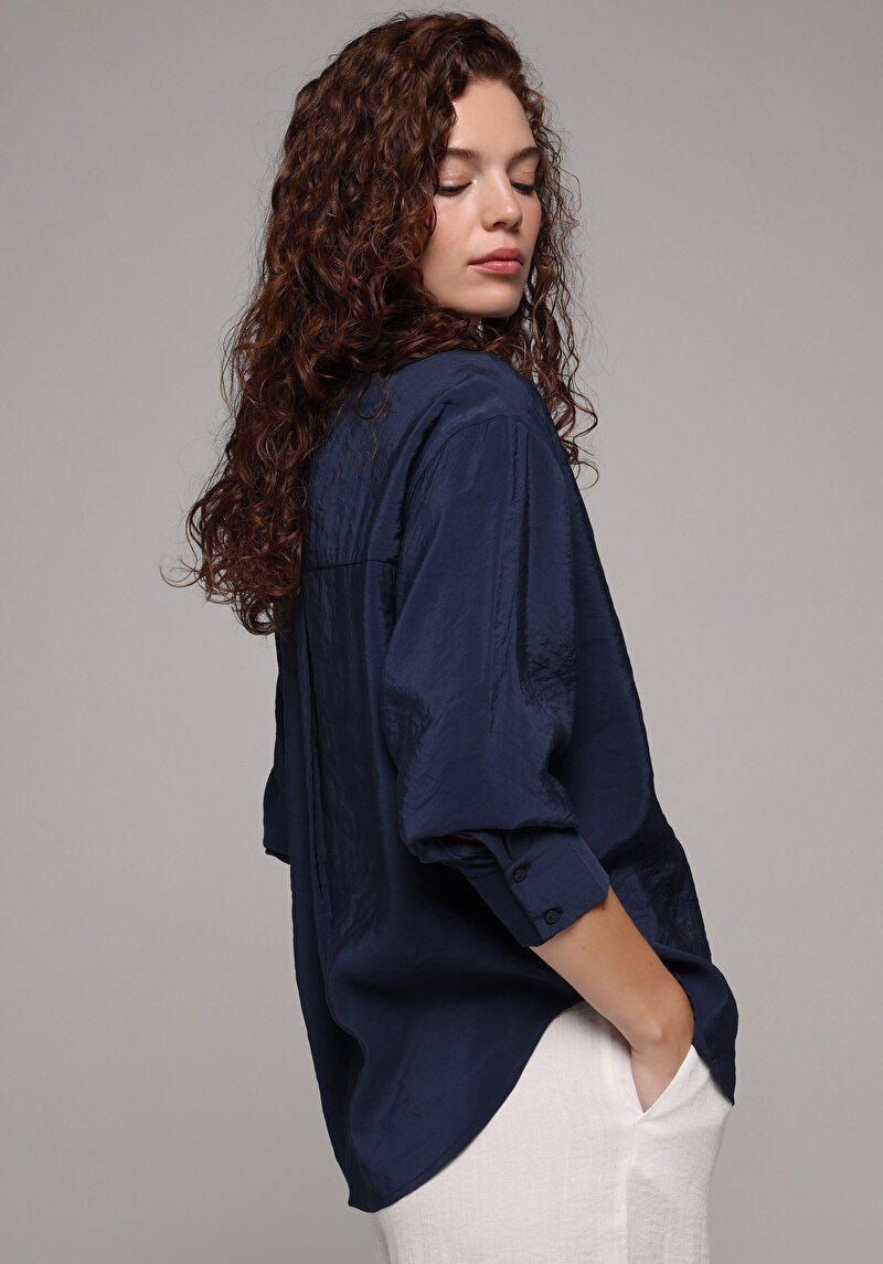Imagine a Camasa Cu Maneca Lunga De Dama Albastru Marin Boyfriend Cl1079376