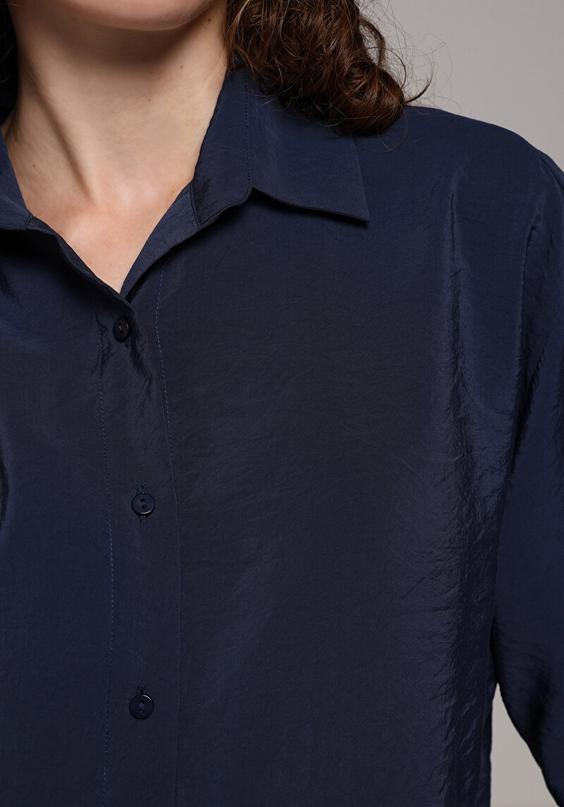 Imagine a Camasa Cu Maneca Lunga De Dama Albastru Marin Boyfriend  Cl1079376