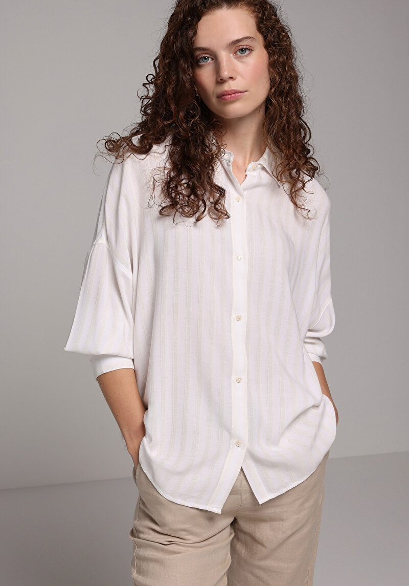 Imagine a Camasa Cu Maneca Lunga De Dama Ecru Fashion Fit  Cl1079388