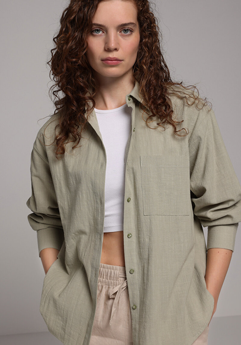 Imagine a Camasa Cu Maneca Lunga De Dama Verde Boyfriend Fit Cl1079434