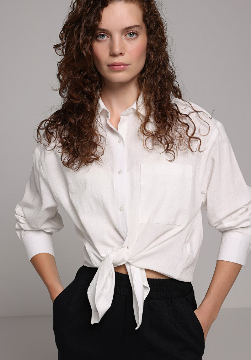 Imagine a Camasa Cu Maneca Lunga De Dama Alb Boyfriend Fit Cl1079434