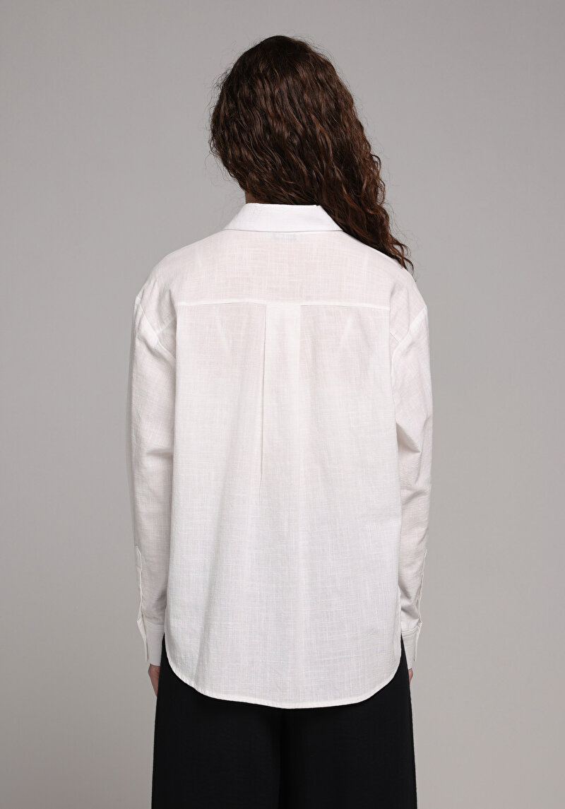 Imagine a Camasa Cu Maneca Lunga De Dama Alb Boyfriend Fit Cl1079434