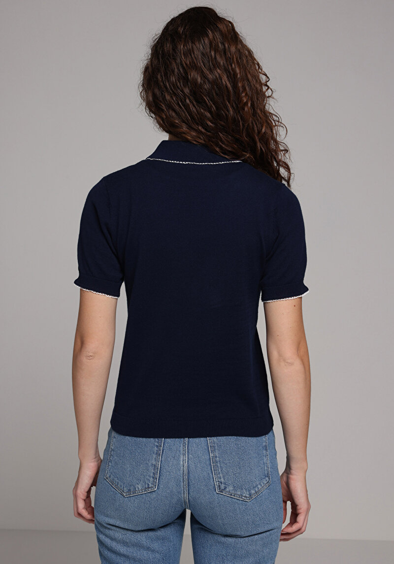 Imagine a Pulover Cu Mâneci Scurte De Dama Albastru Marin Slim Fit Cl1080473