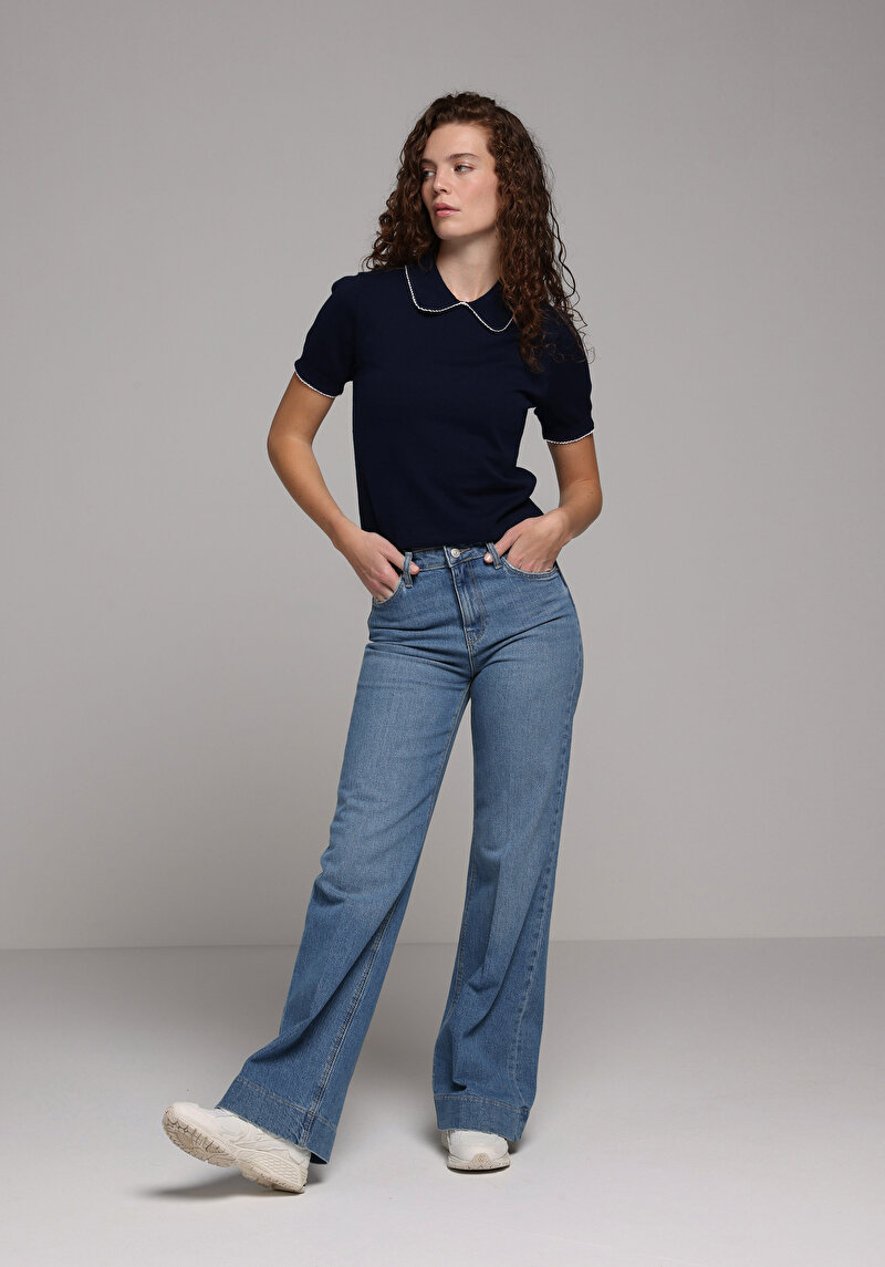 Imagine a Pulover Cu Mâneci Scurte De Dama Albastru Marin Slim Fit  Cl1080473