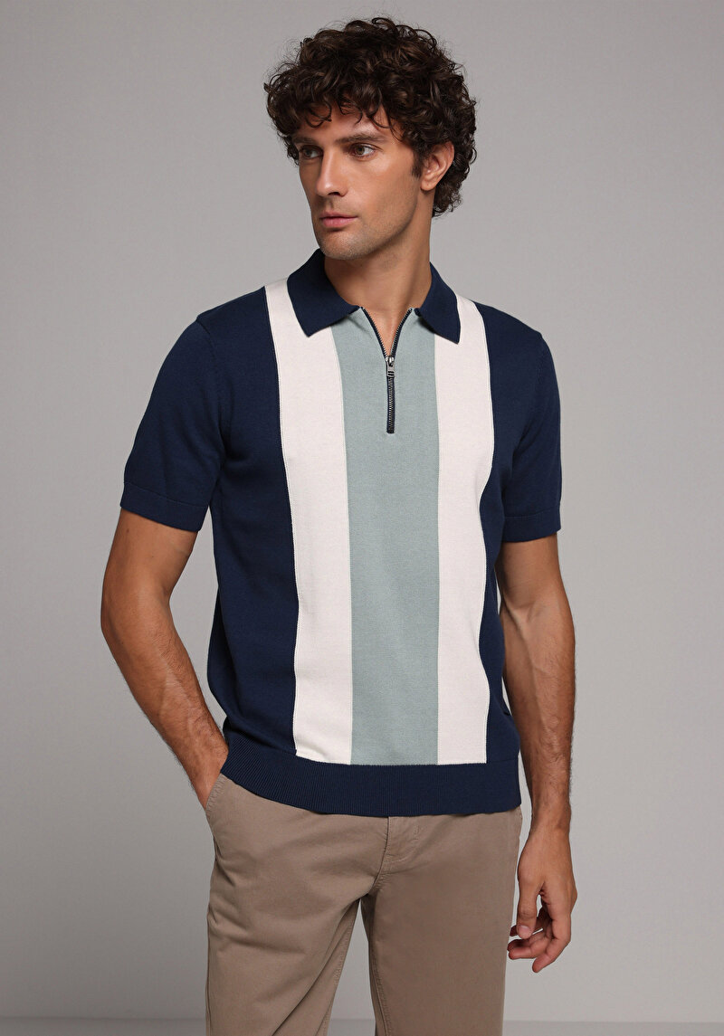 Imagine a Pulover Cu Mâneci Scurte De Barbati Albastru Marin Regular Fit Cl1078756