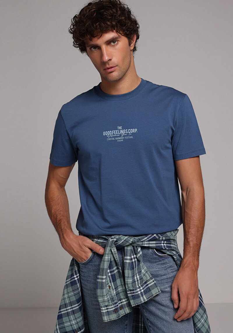 Imagine a Tricou Cu Maneca Scurta De Barbati Albastru Regular Fit Cl1079726