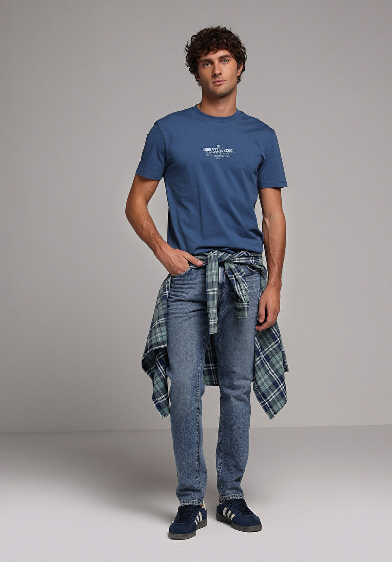 Afișați detalii pentru Tricou Cu Maneca Scurta De Barbati Albastru Regular Fit  Cl1079726