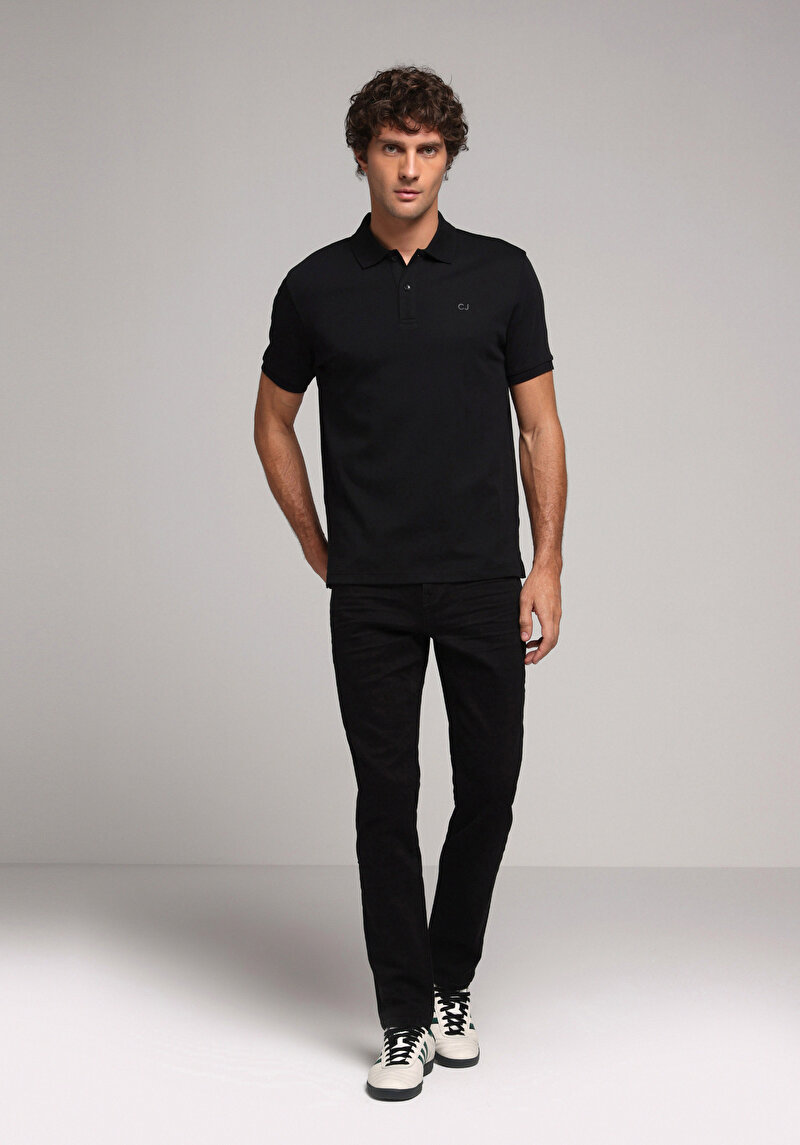 Afișați detalii pentru Tricou Polo Cu Maneca Scurta De Barbati Negru Regular Fit  Cl1080054