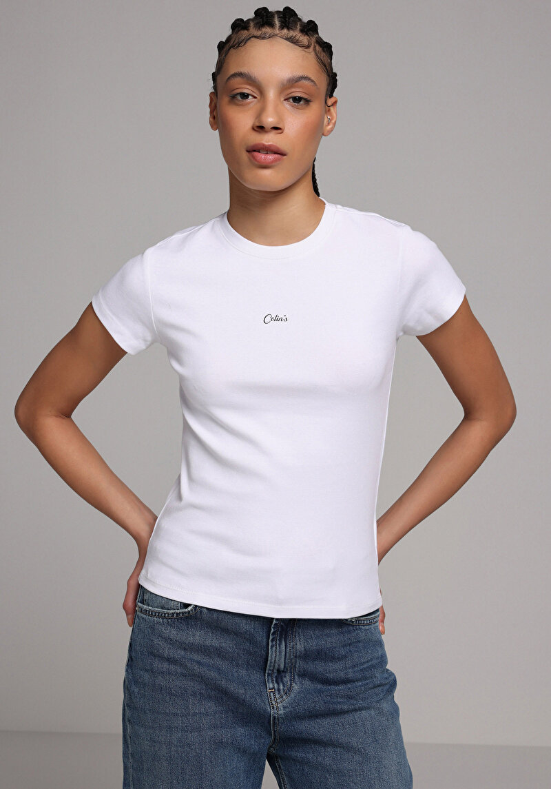 Imagine a Tricou Cu Maneca Scurta De Dama Alb Slim Fit Cl1074441