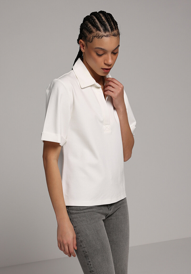 Imagine a Tricou Polo Cu Maneca Scurta De Dama Alb Regular Fit Cl1078700