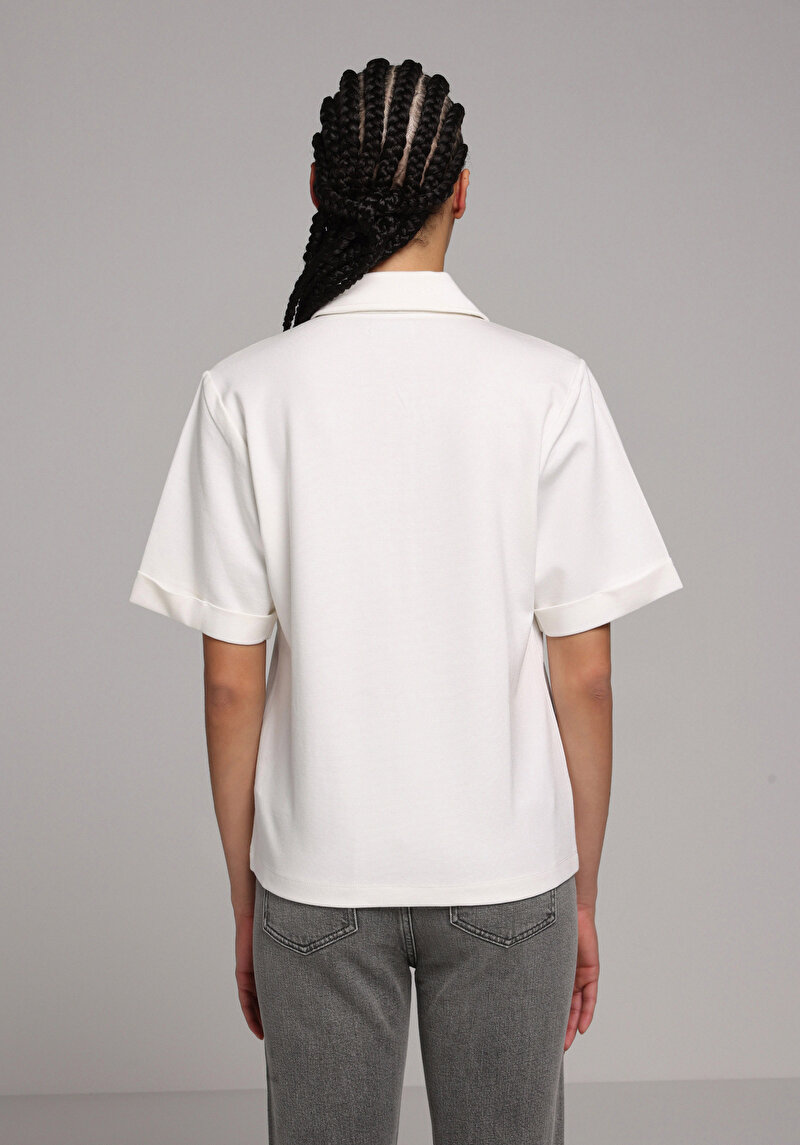 Imagine a Tricou Polo Cu Maneca Scurta De Dama Alb Regular Fit Cl1078700