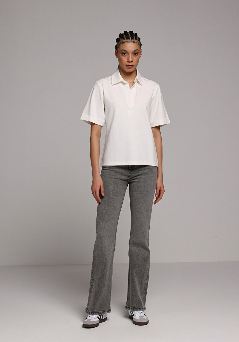 Imagine a Tricou Polo Cu Maneca Scurta De Dama Alb Regular Fit  Cl1078700