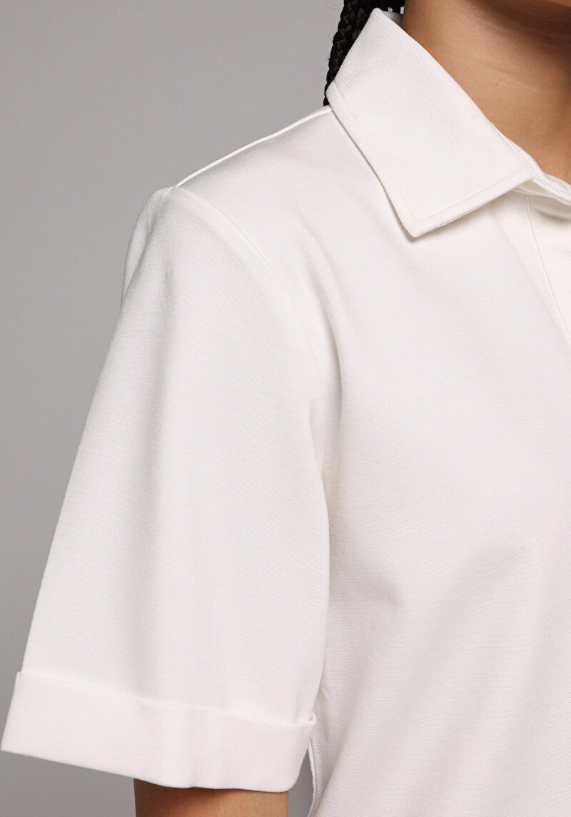 Imagine a Tricou Polo Cu Maneca Scurta De Dama Alb Regular Fit Cl1078700