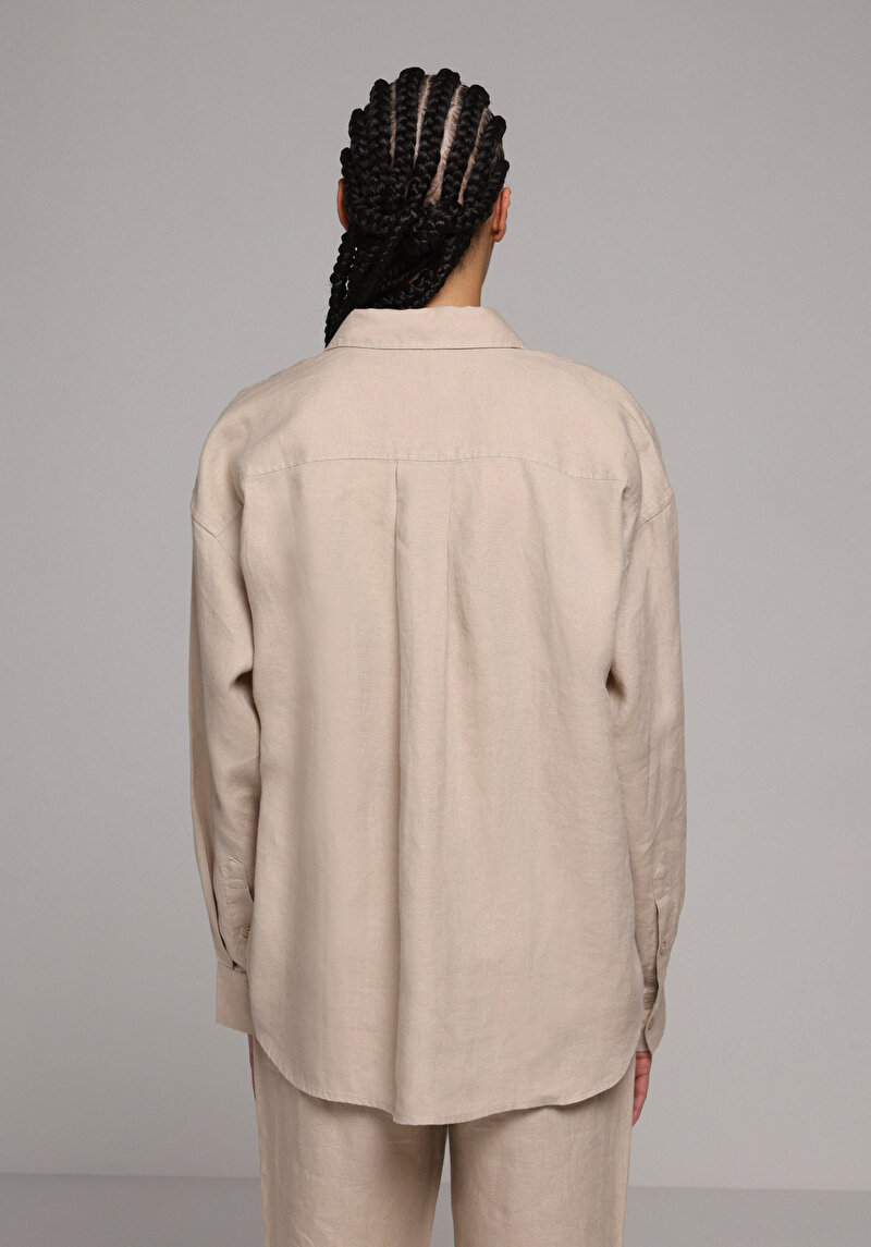 Imagine a Camasa Cu Maneca Lunga De Dama Bej Boyfriend Fit  Cl1078739