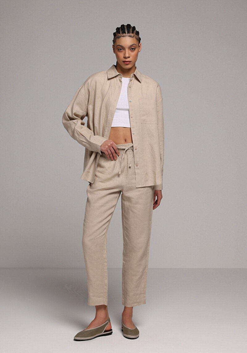 Imagine a Camasa Cu Maneca Lunga De Dama Bej Boyfriend Fit  Cl1078739