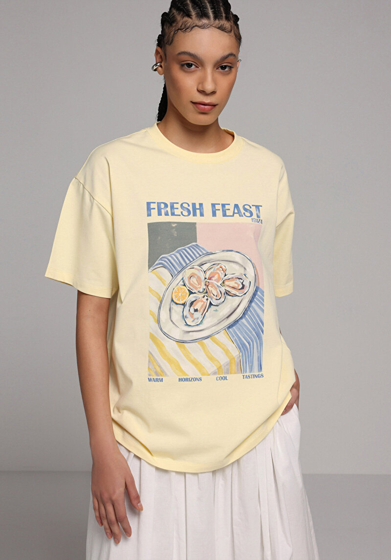 Imagine a Tricou Cu Maneca Scurta De Dama Galben Relaxed Fit Cl1080036