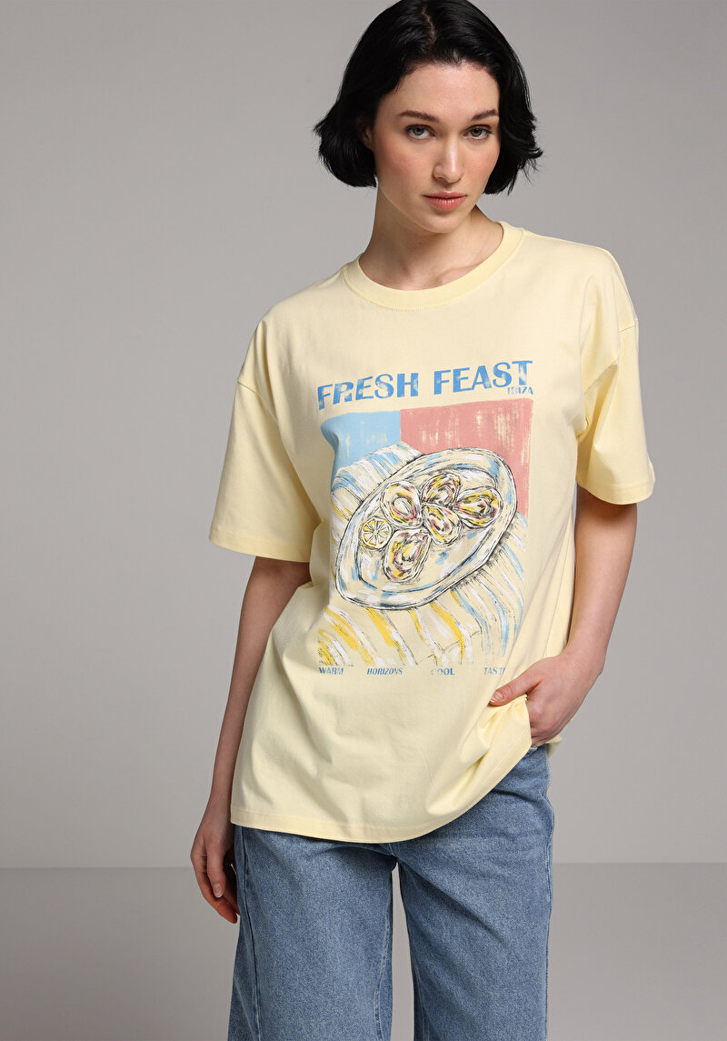 Imagine a Tricou Cu Maneca Scurta De Dama Galben Relaxed Fit Cl1080036