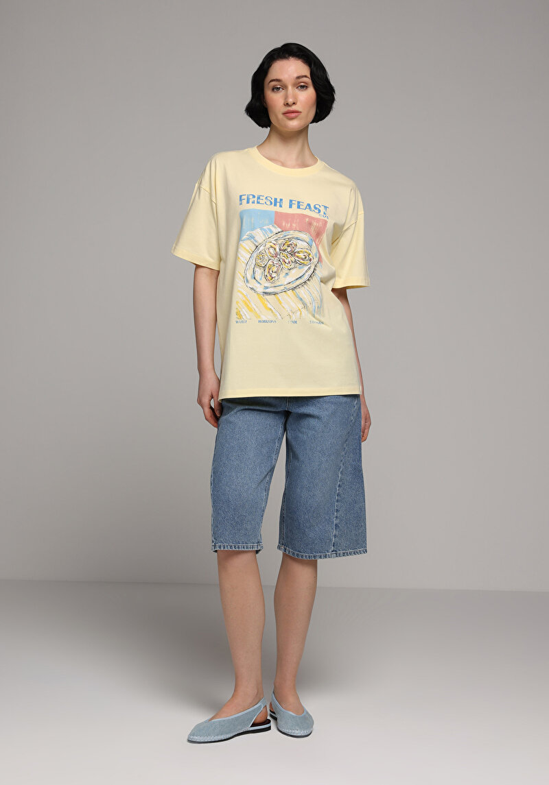 Imagine a Tricou Cu Maneca Scurta De Dama Galben Relaxed Fit Cl1080036