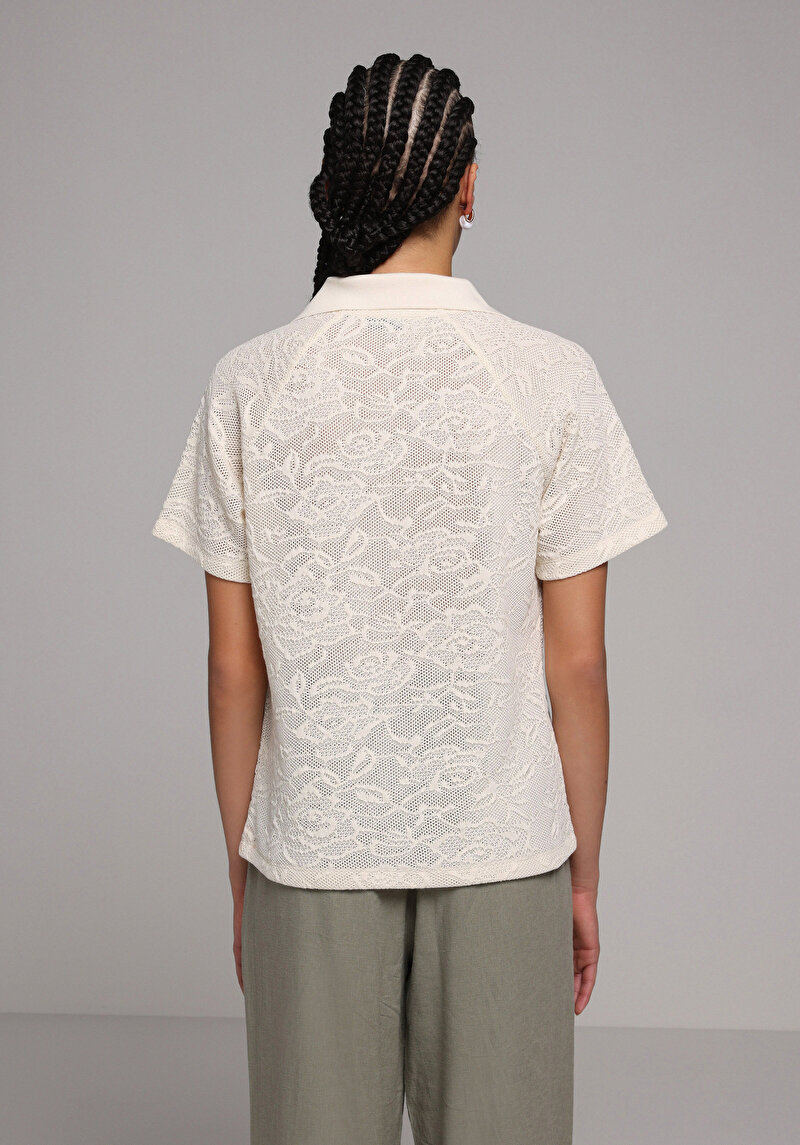 Imagine a Tricou Polo Cu Maneca Scurta De Dama Ecru Regular Fit  Cl1078845