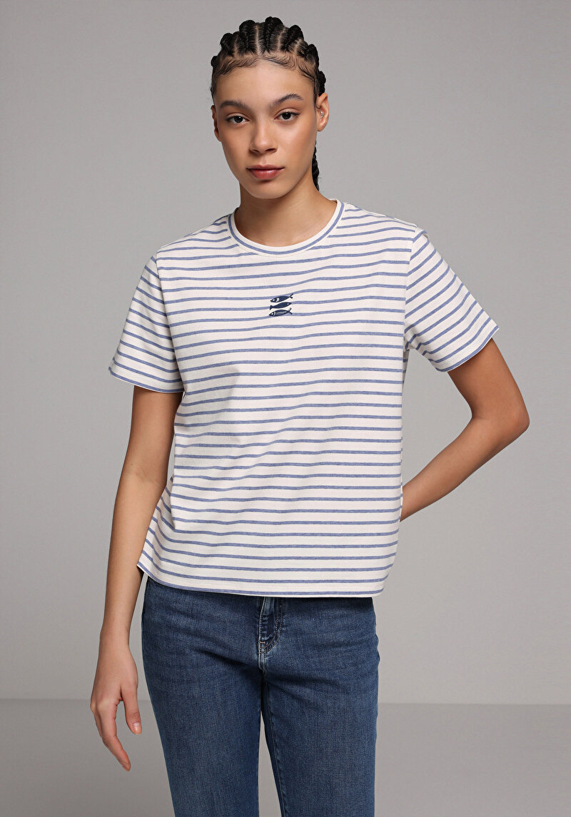 Imagine a Tricou Cu Maneca Scurta De Dama Albastru Regular Fit Cl1078935