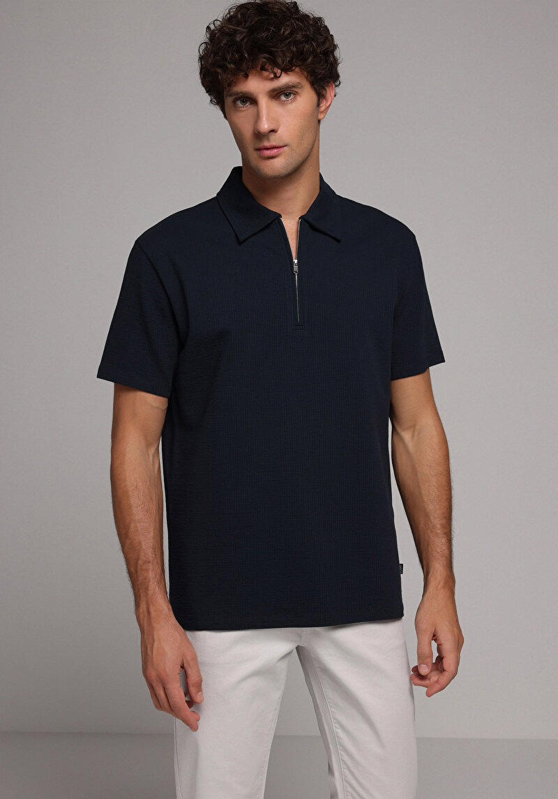 Imagine a Tricou Polo Cu Maneca Scurta De Barbati Albastru Marin Comfort Fit Cl1078071