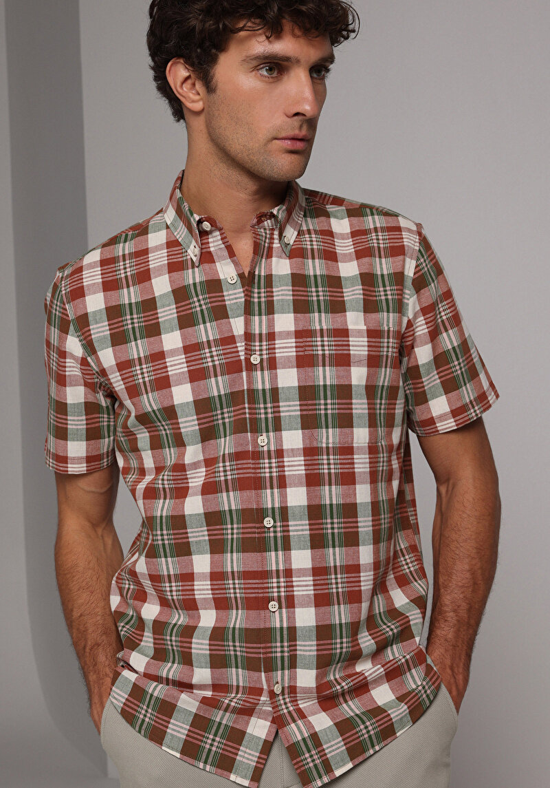 Imagine a Camasa Cu Maneca Scurta De Barbati Verde Regular Fit Cl1079087