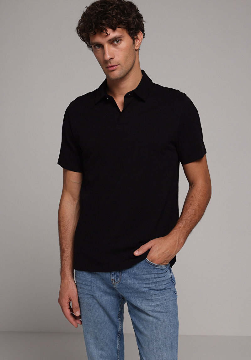 Imagine a Tricou Polo Cu Maneca Scurta De Barbati Negru Regular Fit  Cl1080020