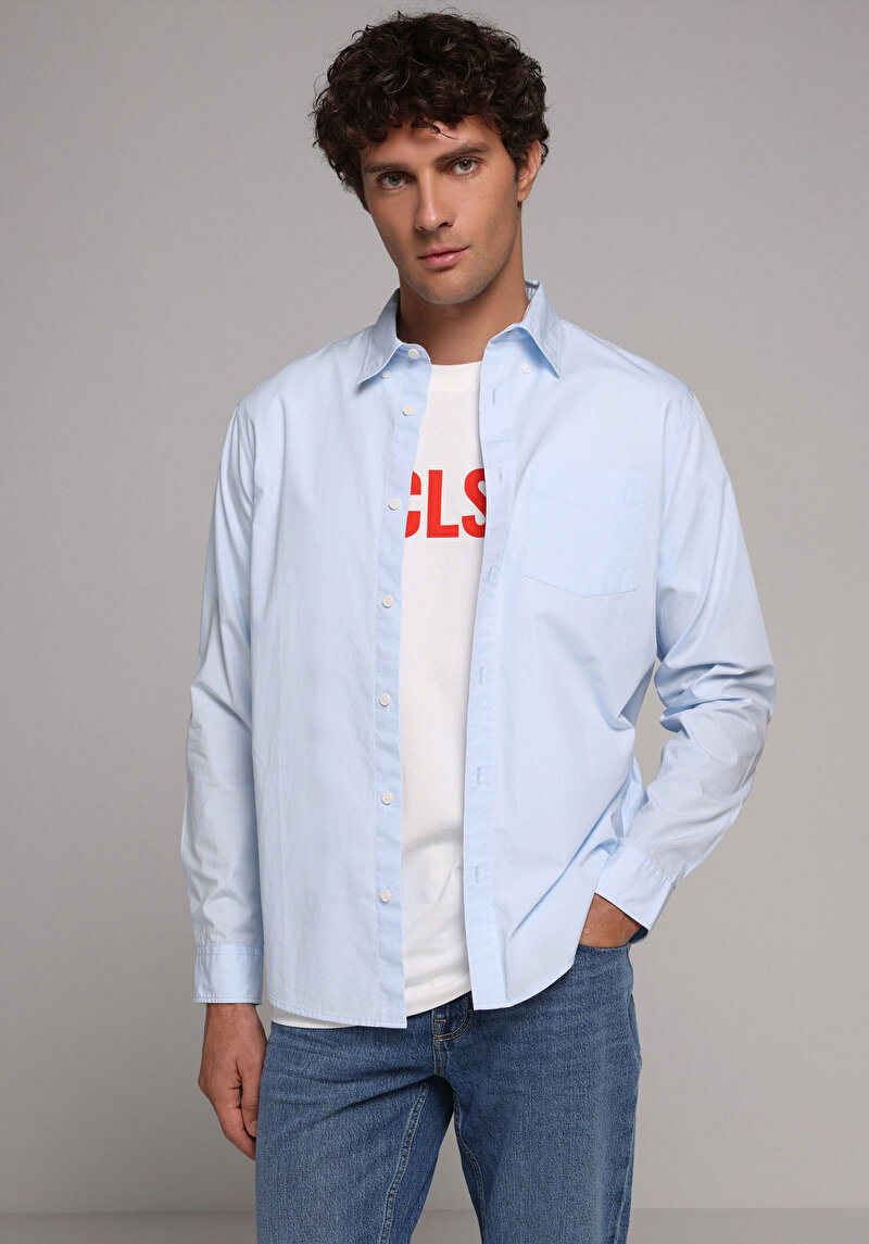 Imagine a Camasa Cu Maneca Lunga De Barbati Albastru Regular Fit Cl1080056