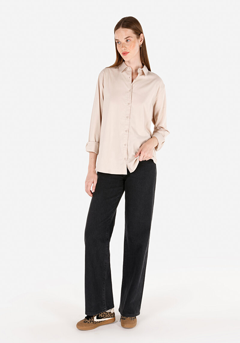 Imagine a Camasa Cu Maneca Lunga De Dama Bej Regular Fit Cl1070173