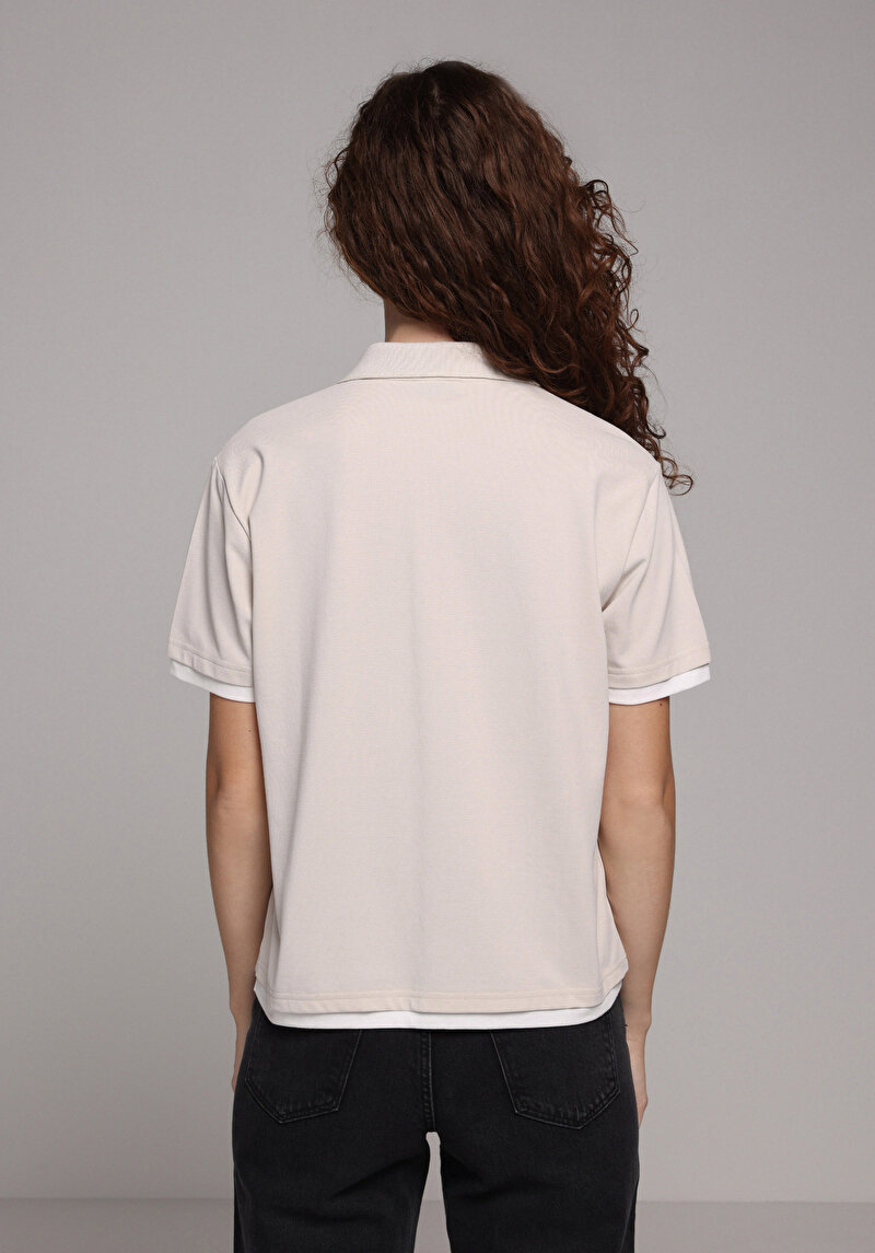 Imagine a Tricou Polo Cu Maneca Scurta De Dama Bej Regular Fit  Cl1079303