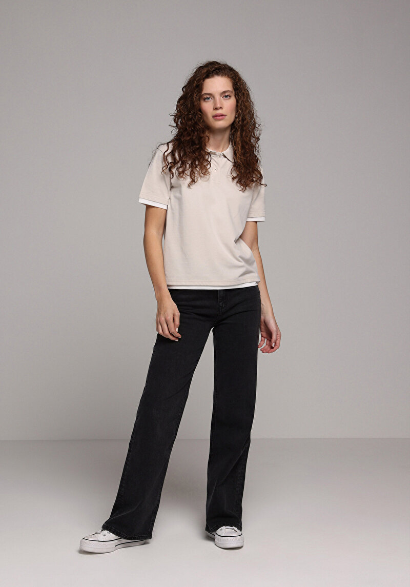 Imagine a Tricou Polo Cu Maneca Scurta De Dama Bej Regular Fit  Cl1079303