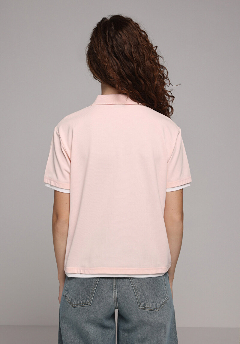 Imagine a Tricou Polo Cu Maneca Scurta De Dama Roz Regular Fit Cl1079303