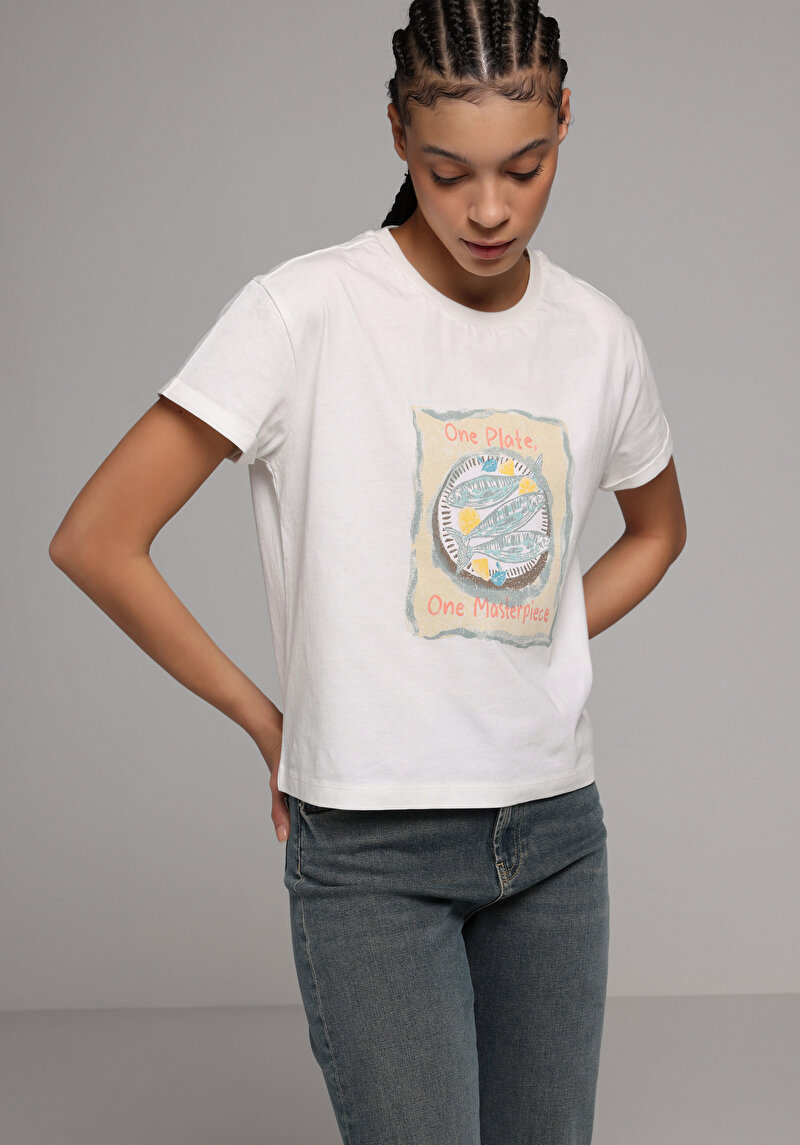 Imagine a Tricou Cu Maneca Scurta De Dama Alb Regular Fit Cl1078703