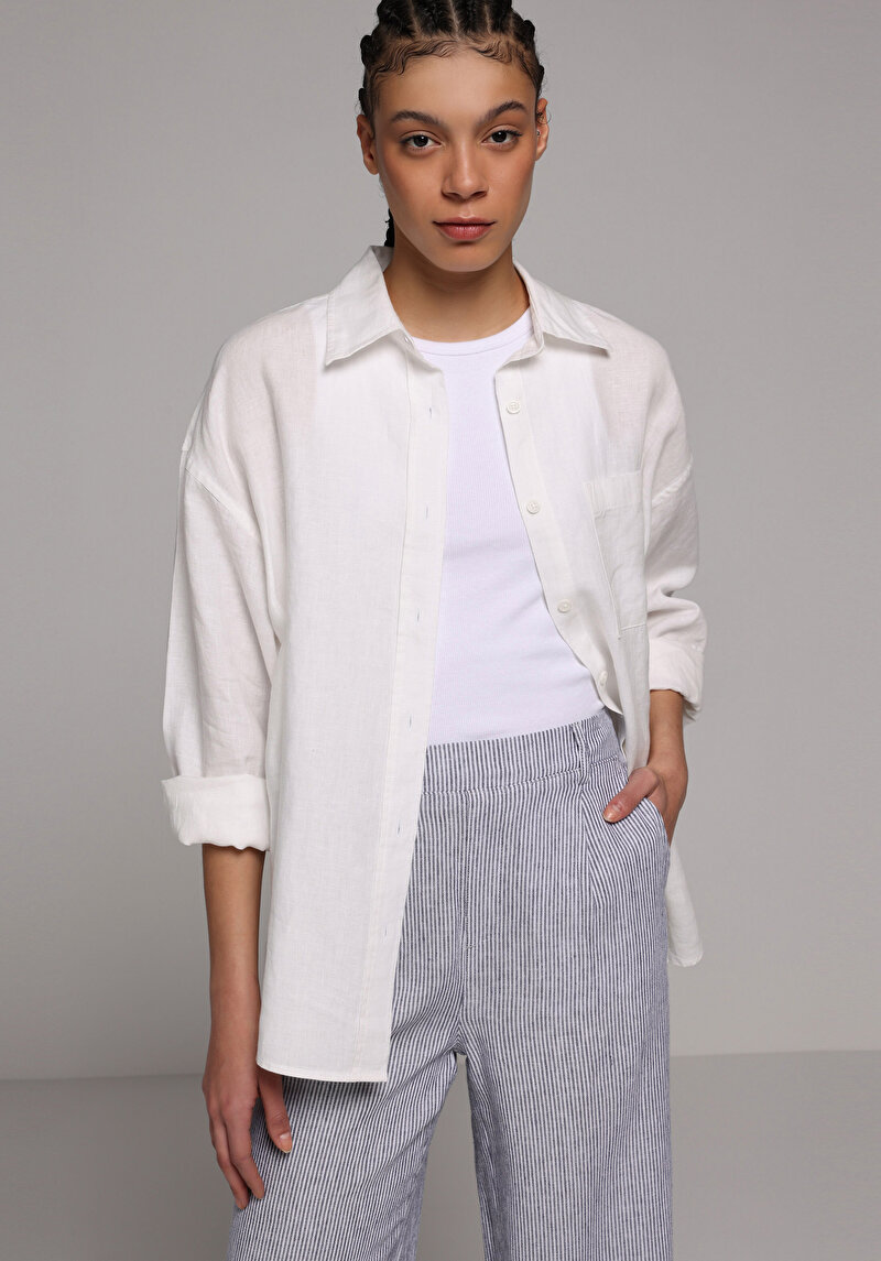 Imagine a Camasa Cu Maneca Lunga De Dama Alb Boyfriend Fit Cl1078739