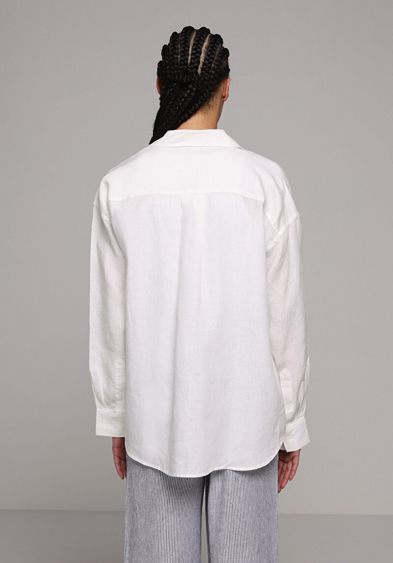 Imagine a Camasa Cu Maneca Lunga De Dama Alb Boyfriend Fit Cl1078739