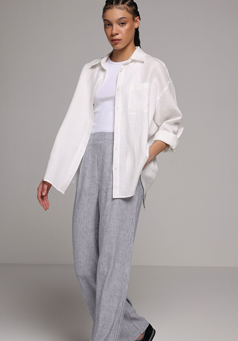 Imagine a Camasa Cu Maneca Lunga De Dama Alb Boyfriend Fit Cl1078739