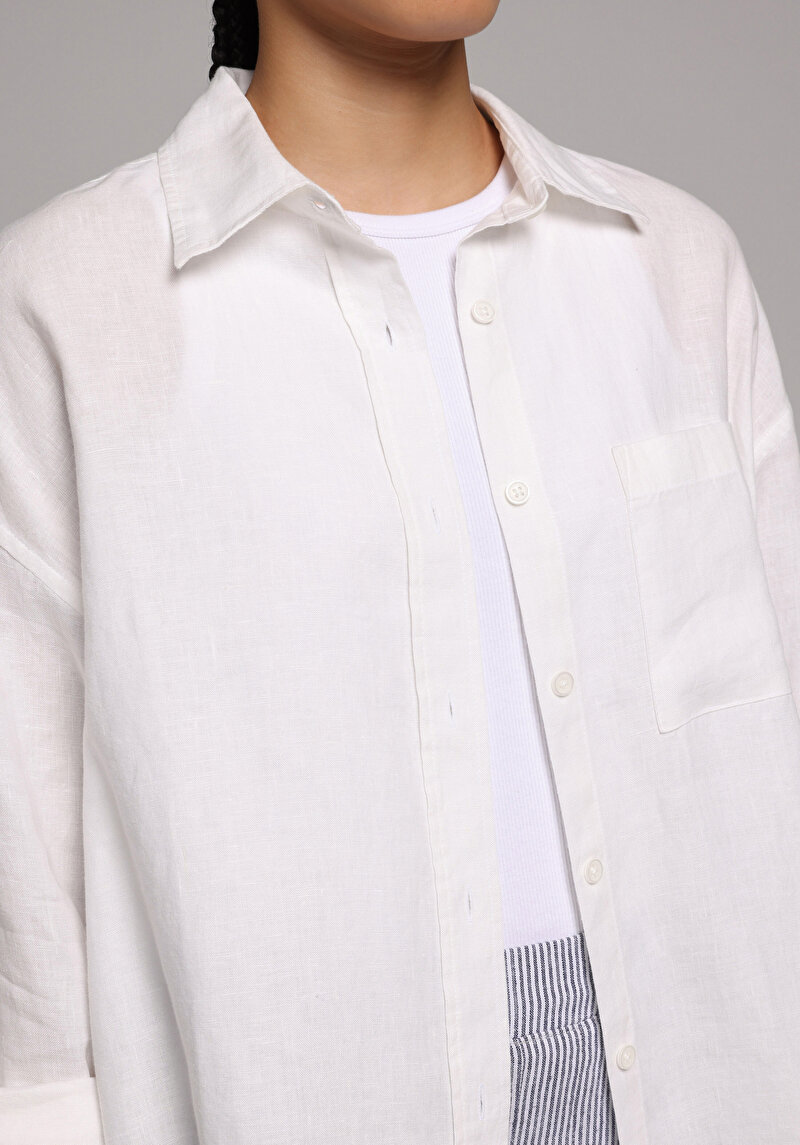 Imagine a Camasa Cu Maneca Lunga De Dama Alb Boyfriend Fit Cl1078739