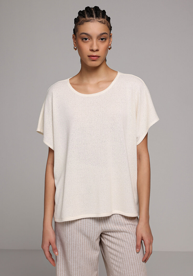 Imagine a Pulover Cu Mâneci Scurte De Dama Ecru Relaxed Fit  Cl1078785